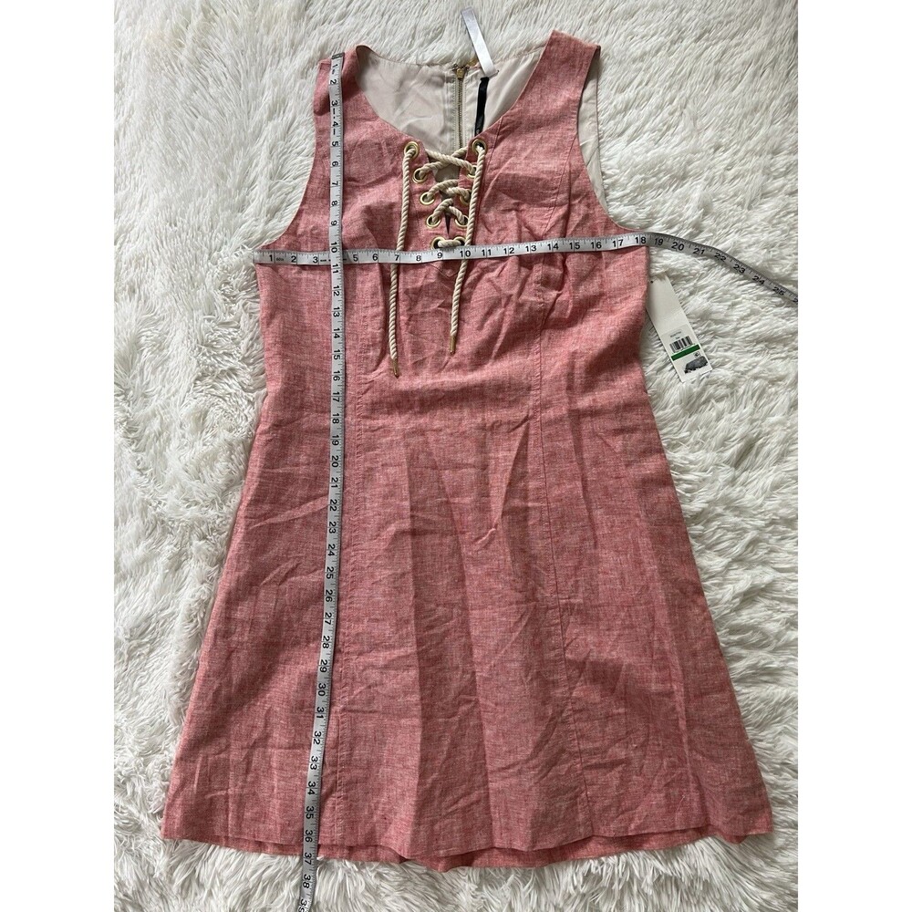 Kensie Linen Blend Mini Dress L NWT Coral Pink Lace Up Nautical Summer Sleeveles - Picture 5 of 12